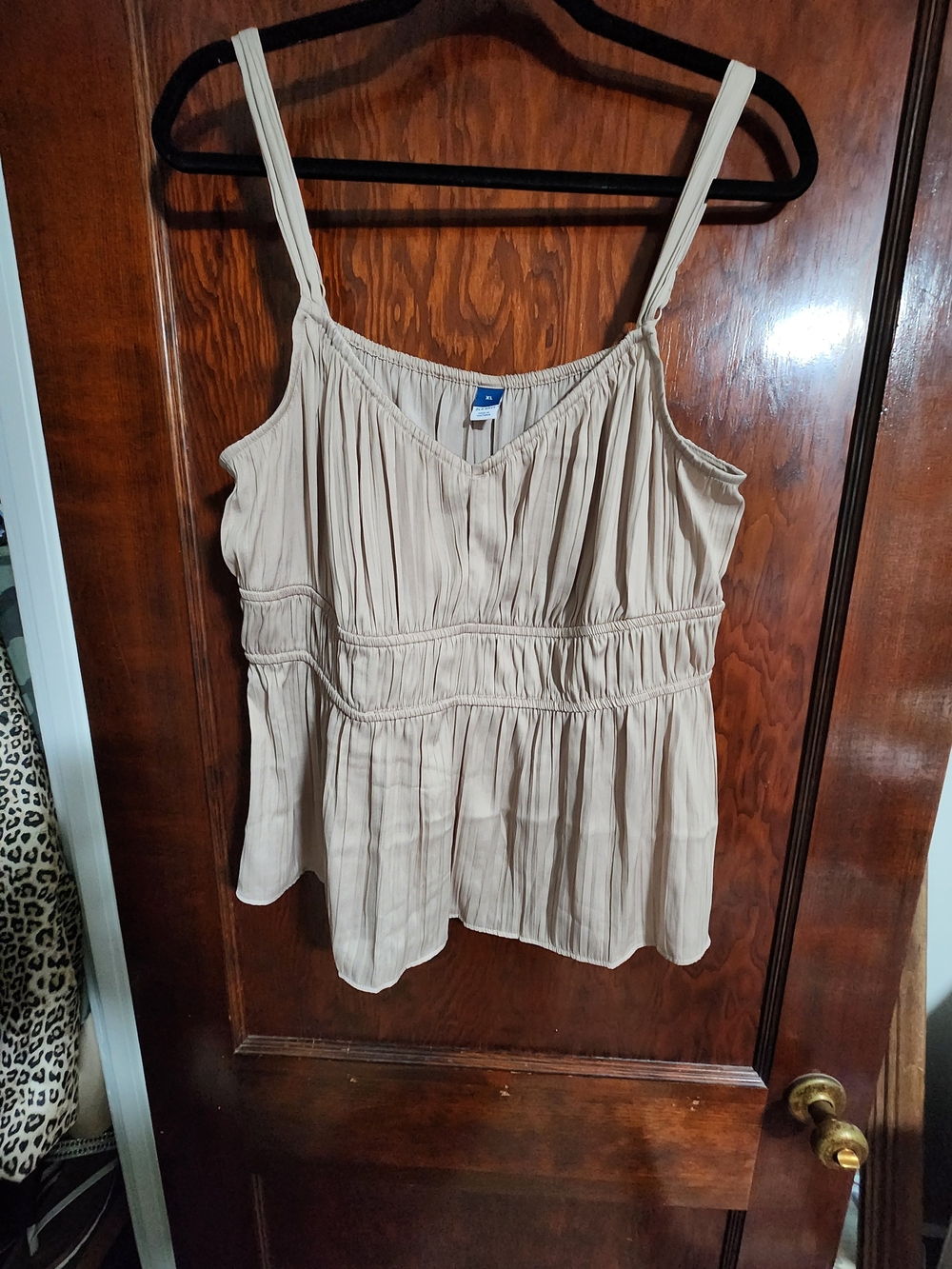 Old Navy Satin Smocked Babydoll Peplum Cami Top Neutral XL